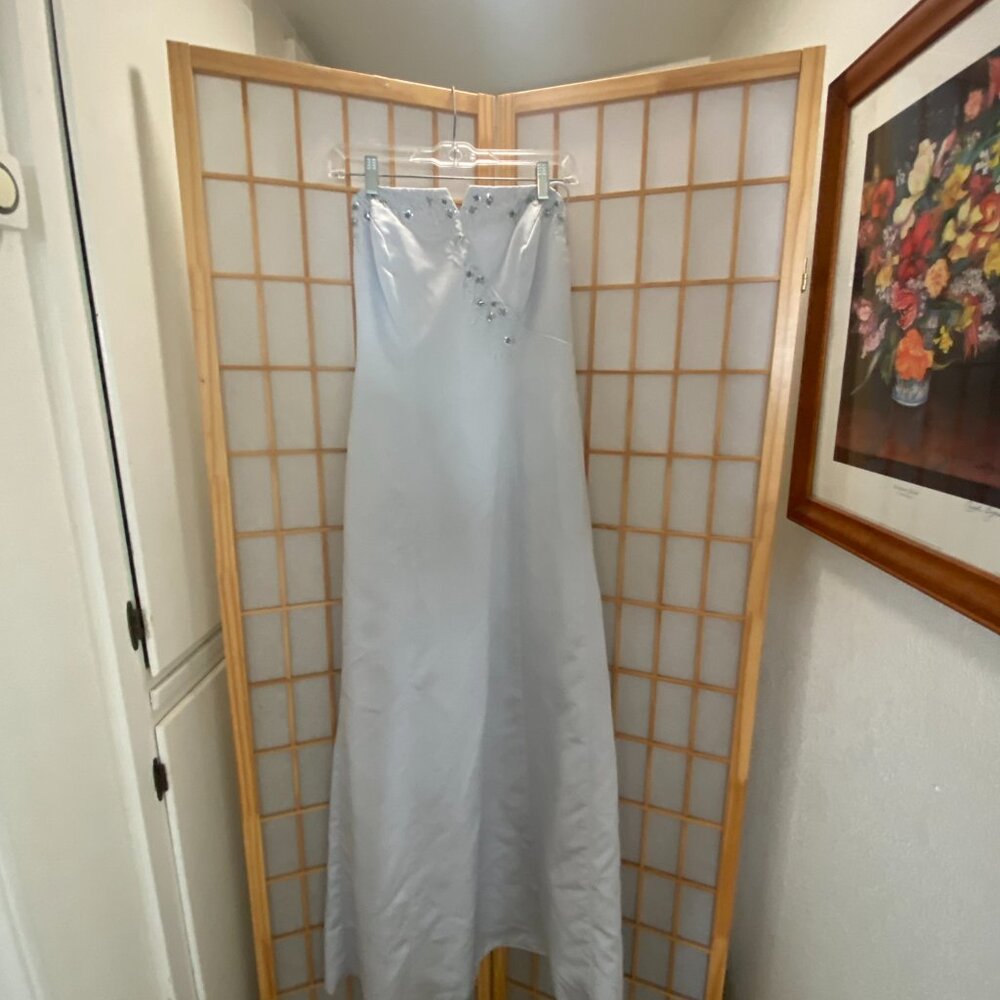 Mori Lee SIlver/Pewter Beaded Floor Length Gown - Picture 3 of 4